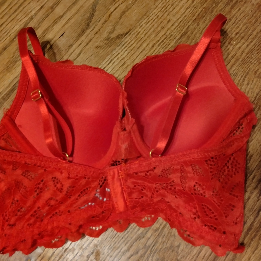 Daisy Fuentes Intimates Long line Lace Push Up Bra Hot Sauce Red - Picture 6 of 13